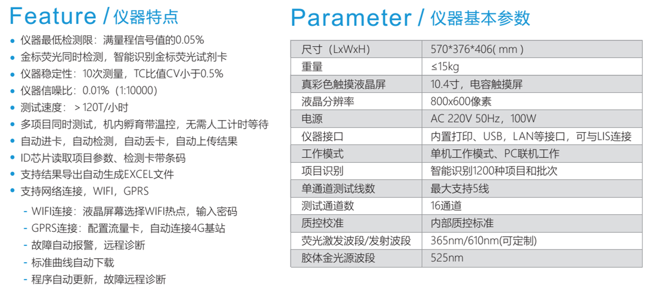 金標讀數(shù)儀技術參數(shù)